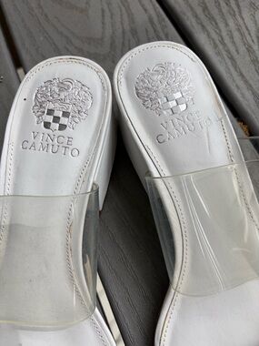 Vince Camuto White Clear Slide Sandals